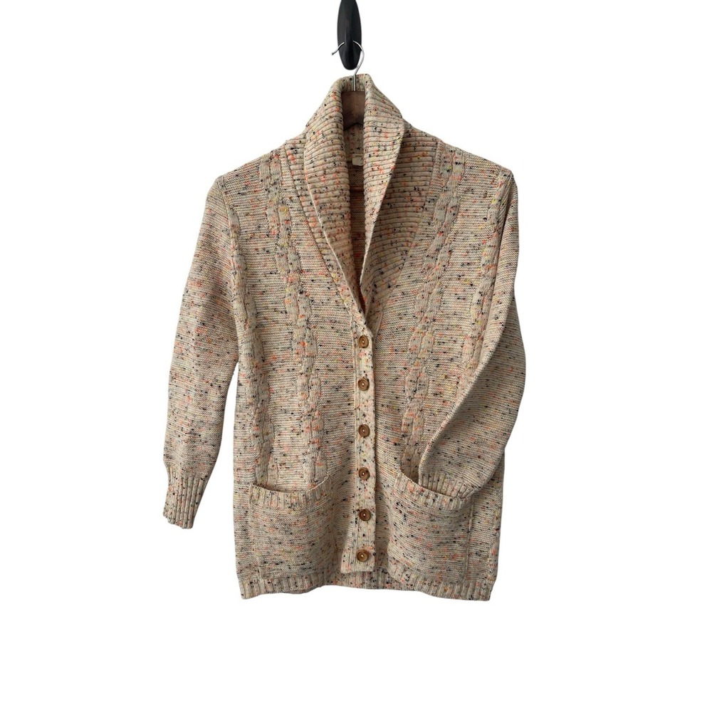 Vintage Marled Shawl Collar Cardigan Size L Pockets Beige Nubby Preppy Academia